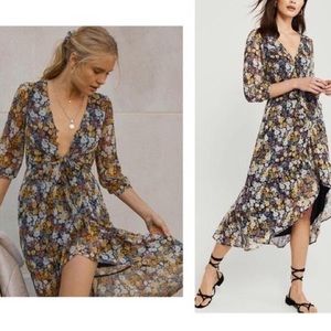 NEW Abercrombie and Fitch Ruffle Hem Midi Dress black floral NWT with scrunchie